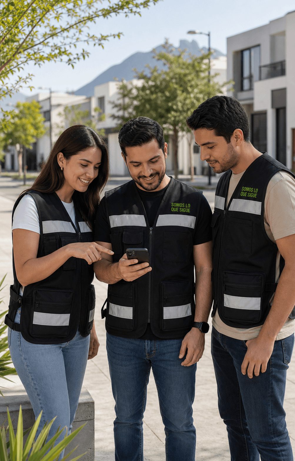 Promotores de Somos Lo Que Sigue revisando retos desde un celular